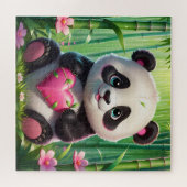 Puzzle Kawaii Panda tient le coeur dans une forêt de Bamb (Horizontal)