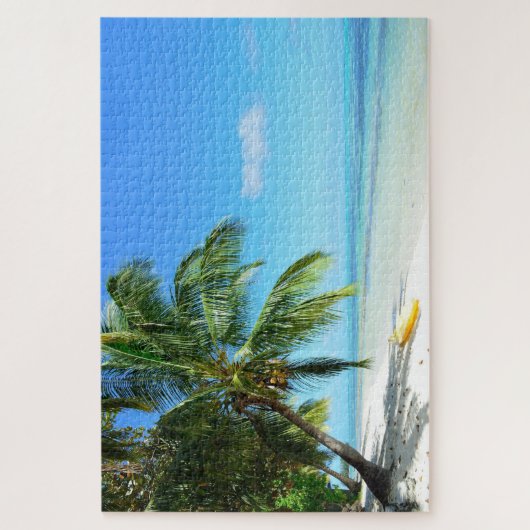 Puzzle Kayak jaune sur une plage blanche avec la paume (Vertical)