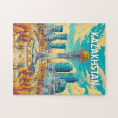 Puzzle Kazakhstan Illustration Travel Art Vintage (Horizontal)