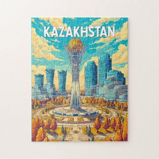 Puzzle Kazakhstan Illustration Travel Art Vintage (Vertical)