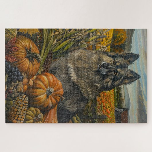 Puzzle Keeshond Chien automne récolte Thanksgiving (Horizontal)