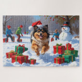 Puzzle Keeshond Chien courant dans la neige avec le Casqu (Horizontal)