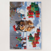 Puzzle Keeshond Chien courant dans la neige avec le Casqu (Vertical)