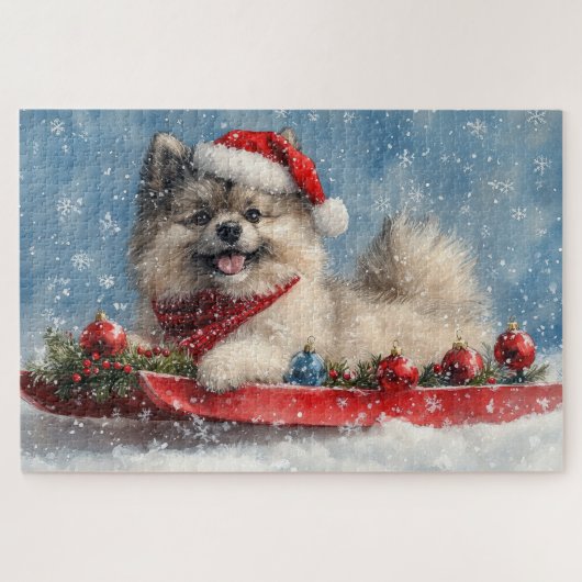 Puzzle Keeshond Chien dans la corniche laissez-le neiger  (Horizontal)