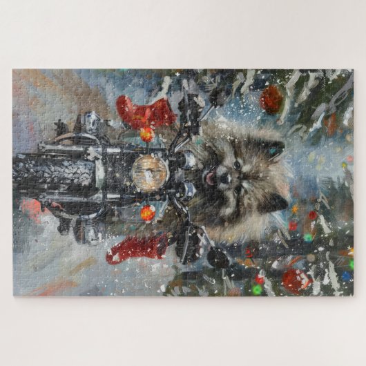 Puzzle Keeshond chien équitation moto Noël (Horizontal)