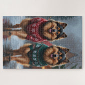 Puzzle Keeshond Dogs Christmas Snow Holiday (Horizontal)