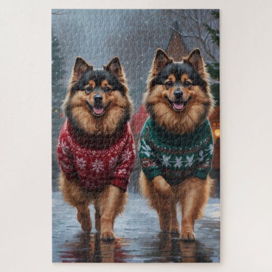Puzzle Keeshond Dogs Christmas Snow Holiday (Vertical)