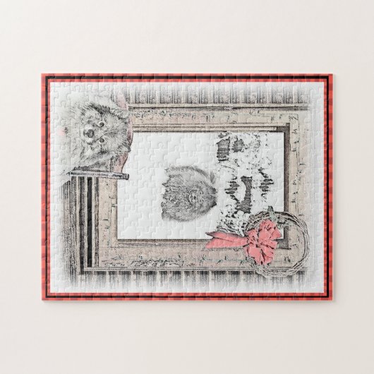 Puzzle Keeshond Noël hiver fenêtre Peinture Chien Art (Horizontal)