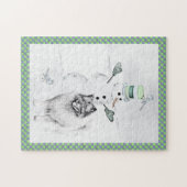Puzzle Keeshond Noël Snowman Peinture Chien Art (Horizontal)