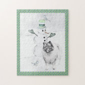 Puzzle Keeshond Noël Snowman Peinture Chien Art (Vertical)
