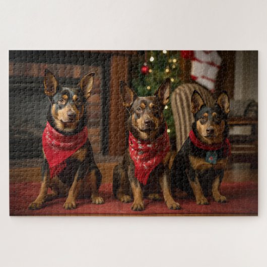 Puzzle Kelpie australien au coin de la cheminée de Noël (Horizontal)