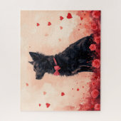 Puzzle Kelpie australien avec des roses - Saint-Valentin (Vertical)