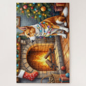 Puzzle Kelpie australien devant une cheminée avec des lum (Vertical)