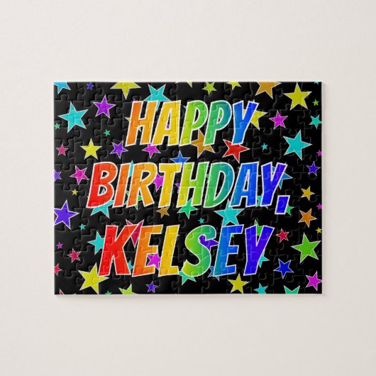 Puzzle "KELSEY" Prénom, Amusant "HEUREUX ANNIVERSAIRE" (Horizontal)