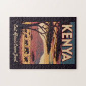 Puzzle Kenya Elephants Illustration Travel Art Vintage (Horizontal)