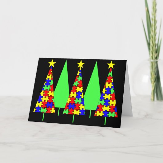 Puzzle-kerstbomen - Autisme-bewustwording Feestdagen Kaart (Voorkant)
