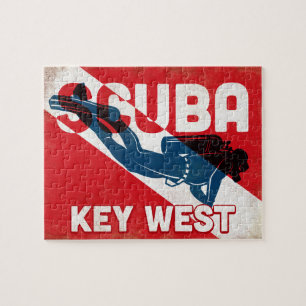 Puzzle Key West Scuba Diver - Blue Retro