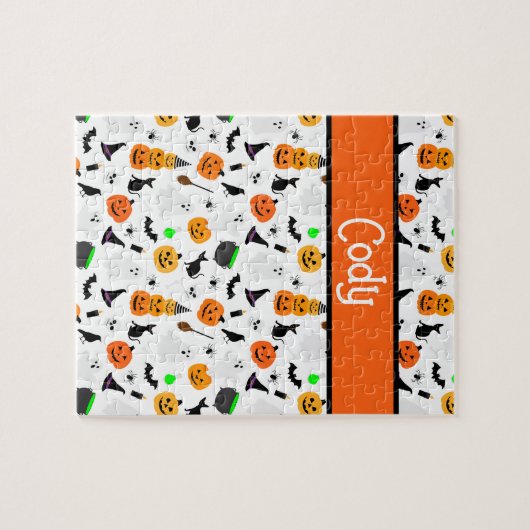 Puzzle Kid Halloween Ghost Citrouille Black Chat Personna (Horizontal)