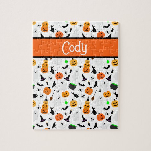 Puzzle Kid Halloween Ghost Citrouille Black Chat Personna (Vertical)