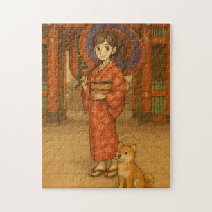 Puzzle Kimono Girl and Shiba dog à Asakusa