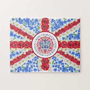 Puzzle King Charles III Coronation Emblem Floral UK Flag