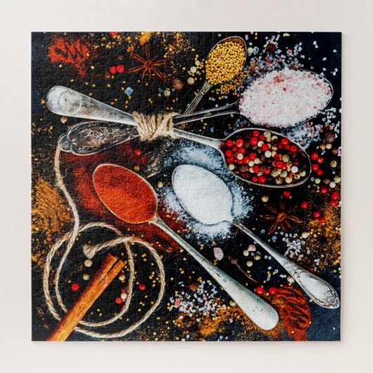 Puzzle Kitchen Spoons Of Different Flavorful Spices (Horizontal)