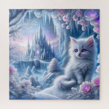 Kitten blanc dans le royaume des glaces d'Imaginai