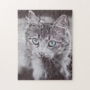Puzzle Kitten Love Cute Kitty Cat With Luminous Blue Eyes