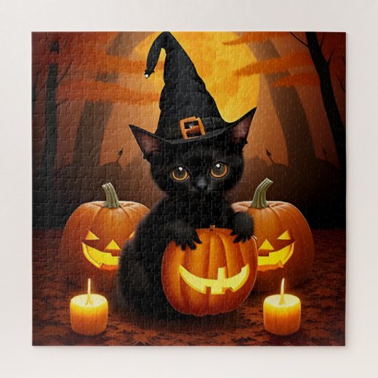 Puzzle Kitten noir en Casquette sorcier au milieu des Cit (Vertical)