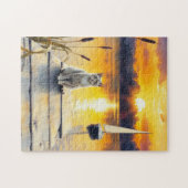 Puzzle kitten on the dock at sunset (Horizontal)