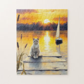 Puzzle kitten on the dock at sunset (Vertical)