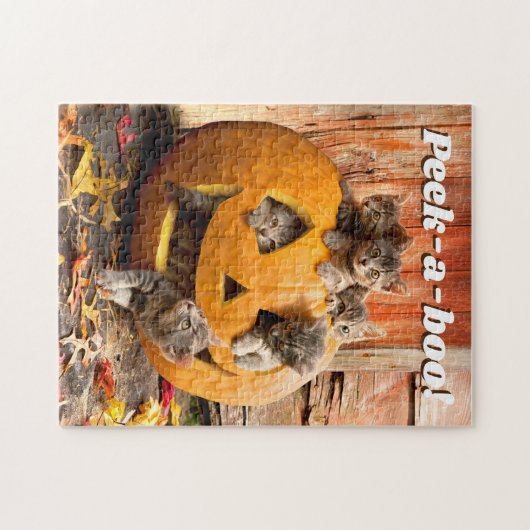Puzzle Kittens in Jack-o-Lantern (Horizontal)