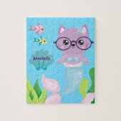 Puzzle Kitty Cat Mermaid and Fish Friends Personalized (Vertical)