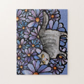Puzzle Kitty Chat Purple Daisées Gris Chat Art Gris Chats (Vertical)