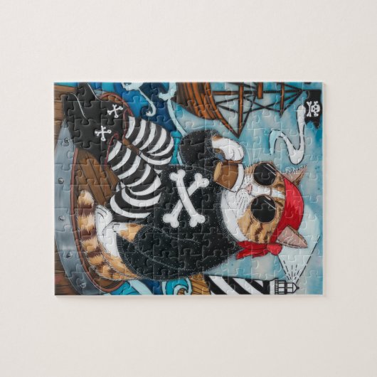 Puzzle Kitty Pirate en pull noir flou avec un café (Horizontal)