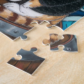 Puzzle Kitty Pirate en pull noir flou avec un café (Côté)