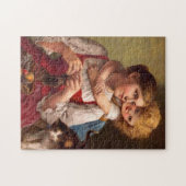 Puzzle Knitting mother with child and cat (Horizontal)