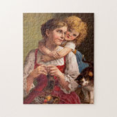 Puzzle Knitting mother with child and cat (Vertical)