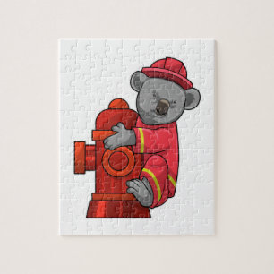 Puzzle Koala as Firefighter with Fire hydrant
