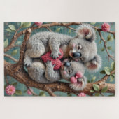 Puzzle Koalas Snuggled Tight on Eucalyptus Branch (Horizontal)