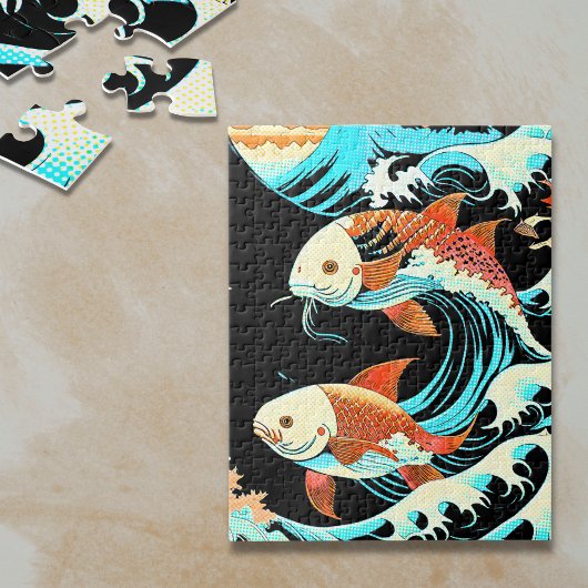 Puzzle Koi Fish in a Great Wave Comic Book Style 