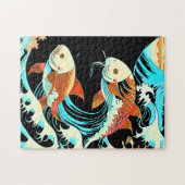Puzzle Koi Fish in a Great Wave Comic Book Style  (Horizontal)