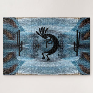 Puzzle Kokopelli Sud-Ouest Désert Mosaïque bleue 20" x 30