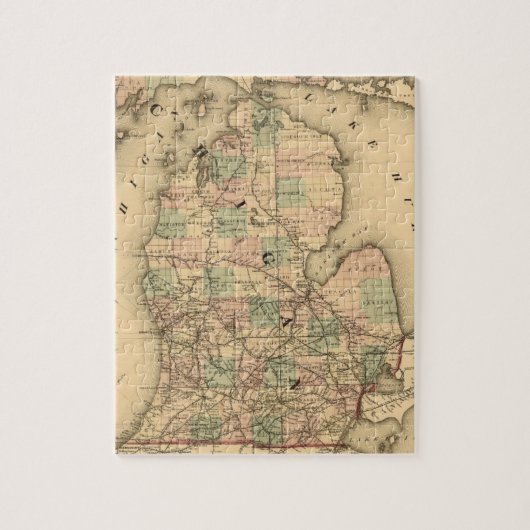 Puzzle La carte vintage du Michigan Railroads (1876) (Vertical)
