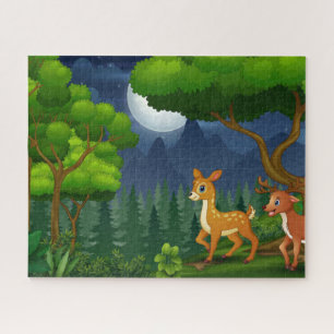 Puzzle La famille des cerfs de lune dans la forêt nocturn