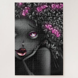 Puzzle La femme graffiti noir et blanc et rose
