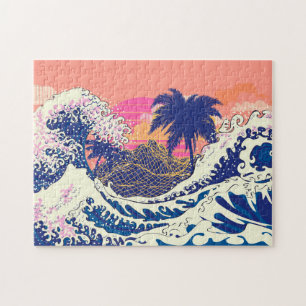Puzzle La grande vague des kanagawa et des palmiers