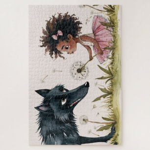 Puzzle La magie de l'amitié aquarelle Wolf & Girl