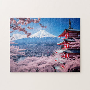 Puzzle La montagne du Fuji peint en saison de fleurs de c