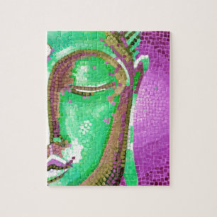 Puzzle La mosaïque pourpre et verte Bouddha font face